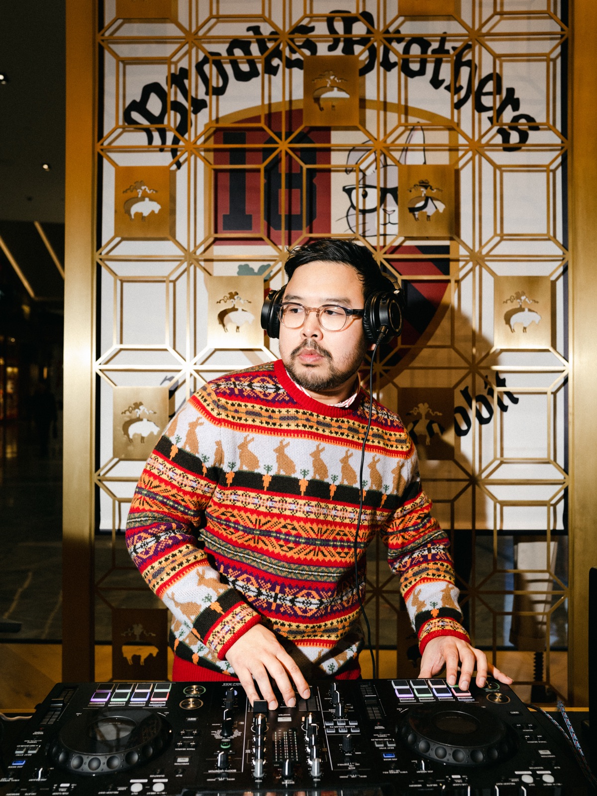 Tom Major DJing a Brooks Brothers event